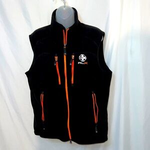 RLX Ralph Lauren Mens Fleece Vest Black Orange Size Medium Soft
